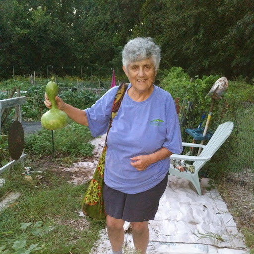 Marie R. with ornamental gourd Sept 2018